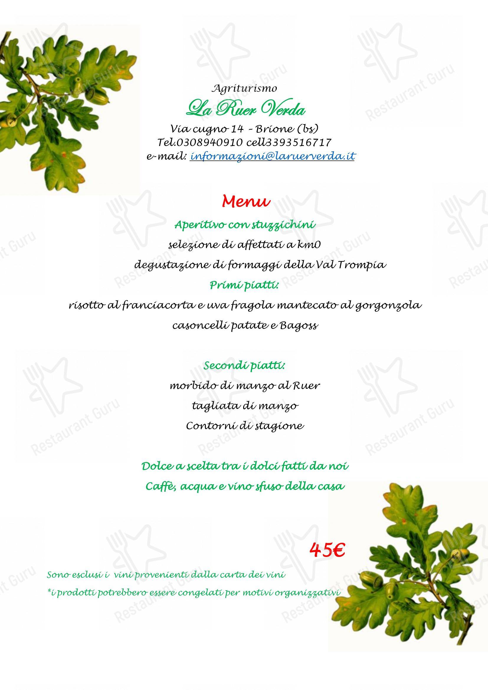 Menu di Agriturismo La Ruer Verda - Menu