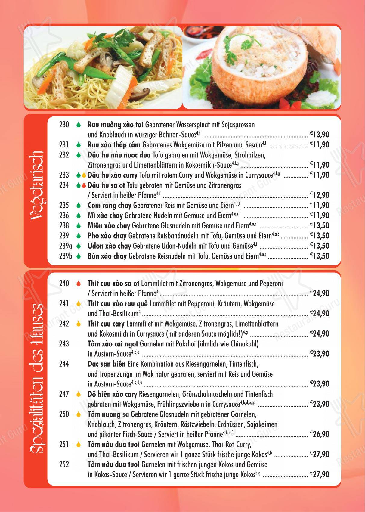 Menu pour VanDo restaurant