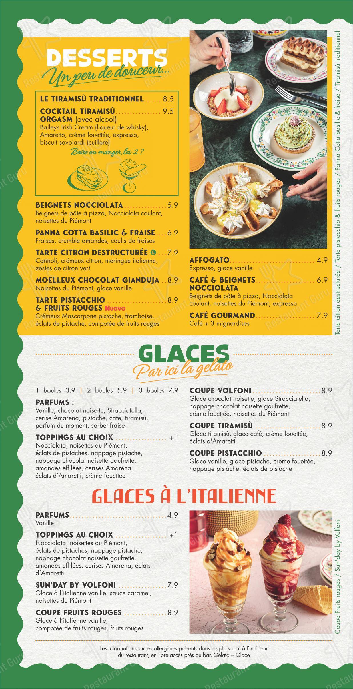 Menu pour Volfoni Torcy - Menu