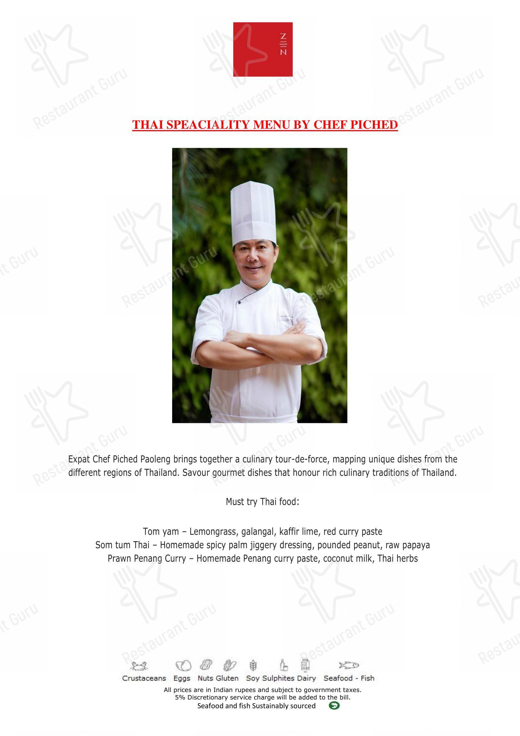 Menu for the Zen restaurant