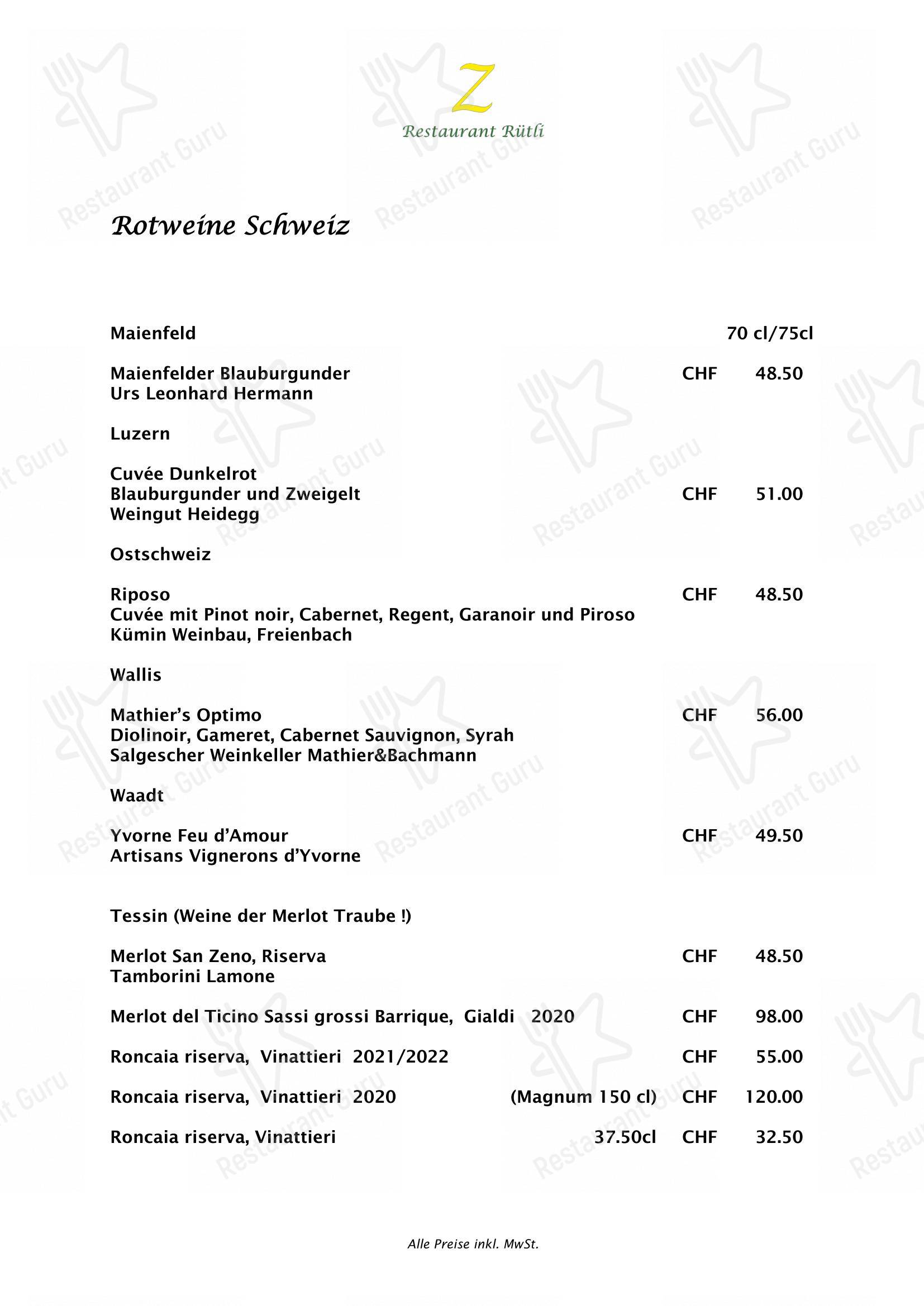 Основное меню per Zeno's Restaurant Rütli in Zugo