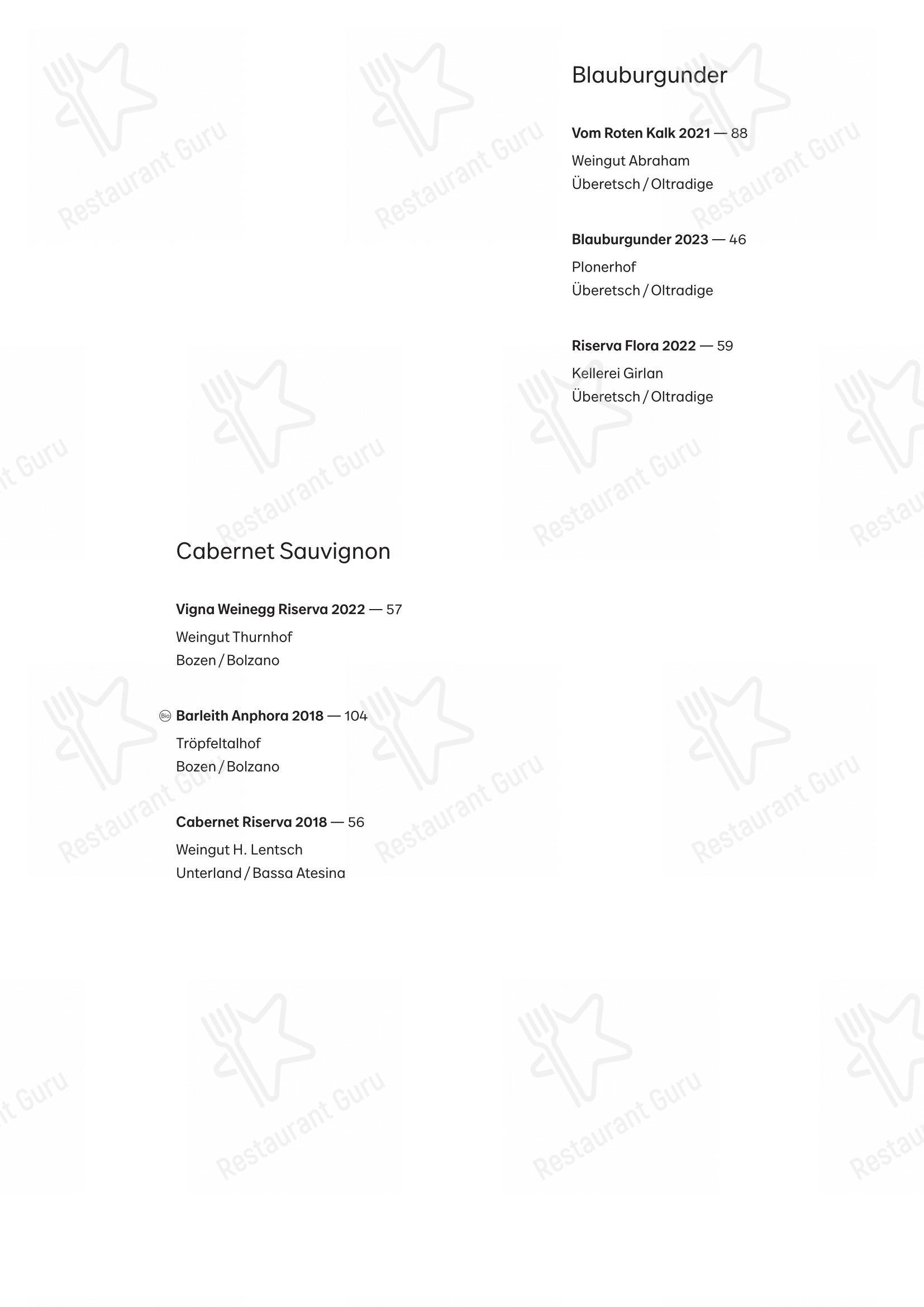 Menu bar per fink ristorante