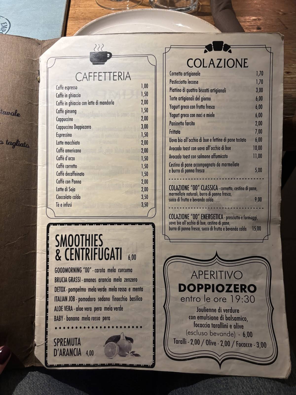 Menu di 00 Doppiozero 