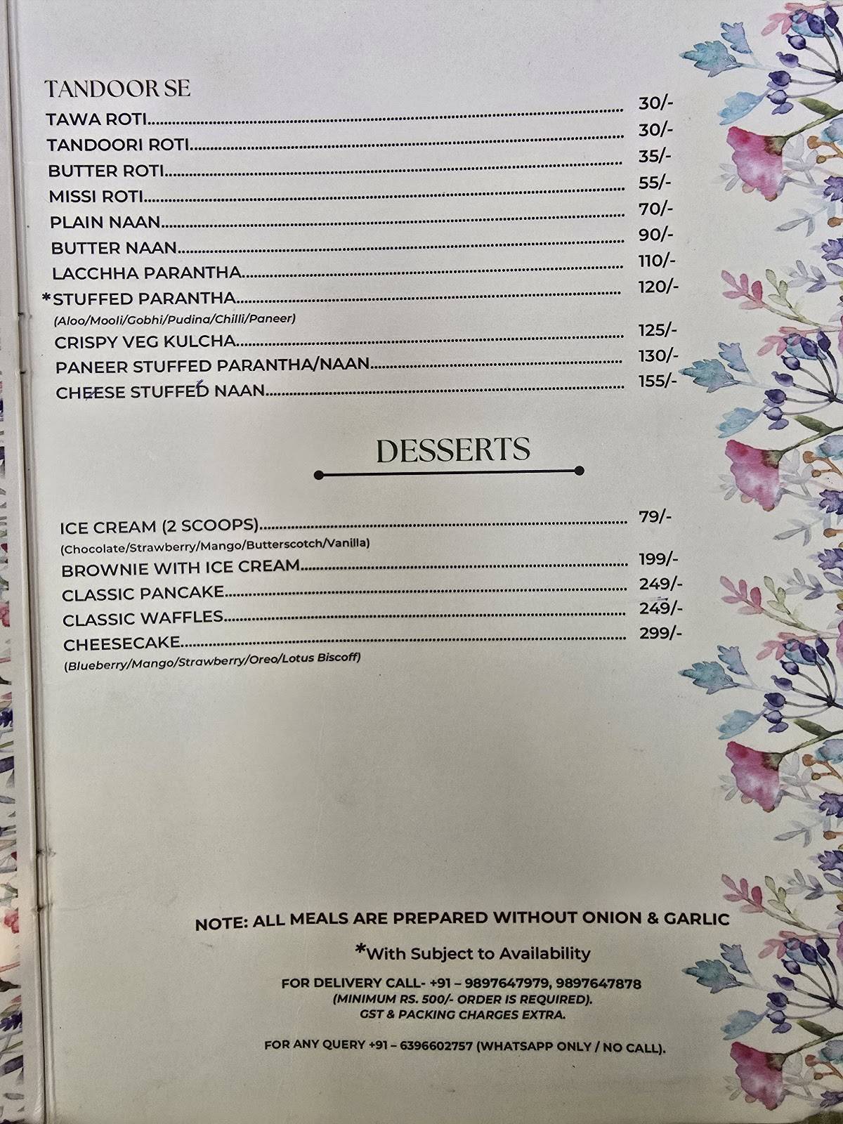 11 FLOWERS ROOFTOP CAFE menu