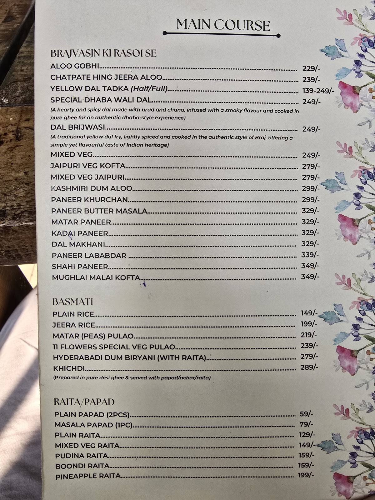 11 FLOWERS ROOFTOP CAFE menu