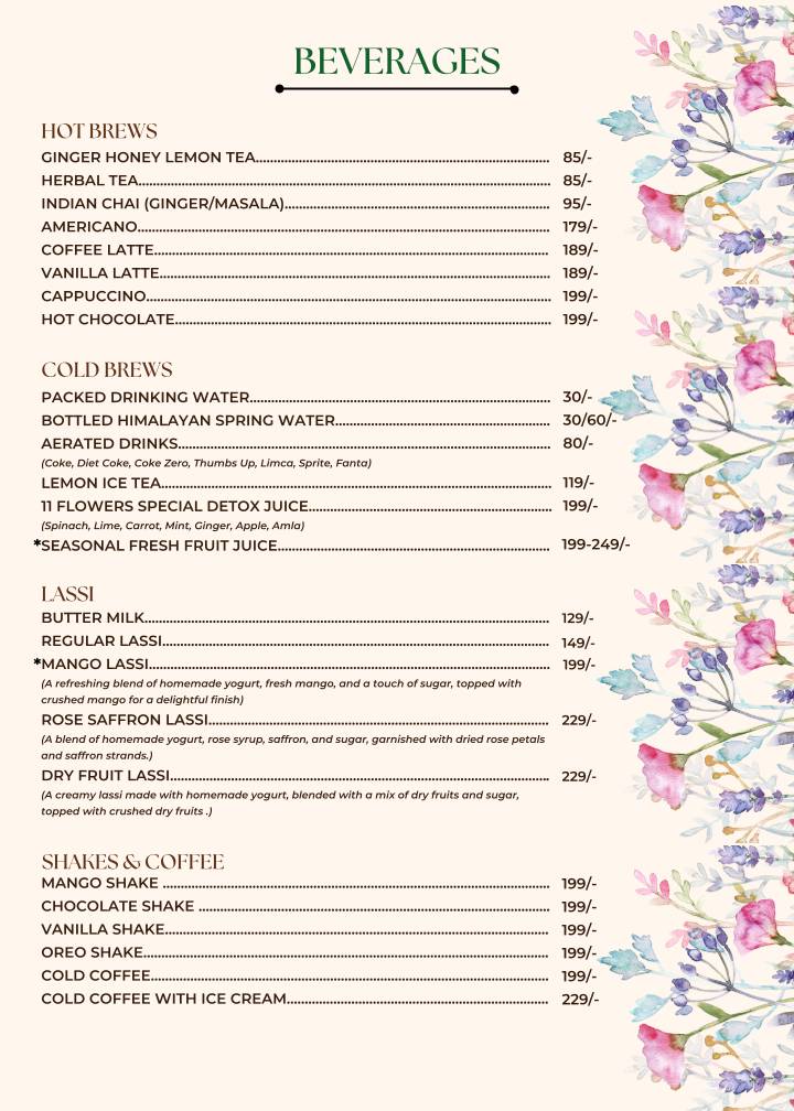 11 FLOWERS ROOFTOP CAFE menu