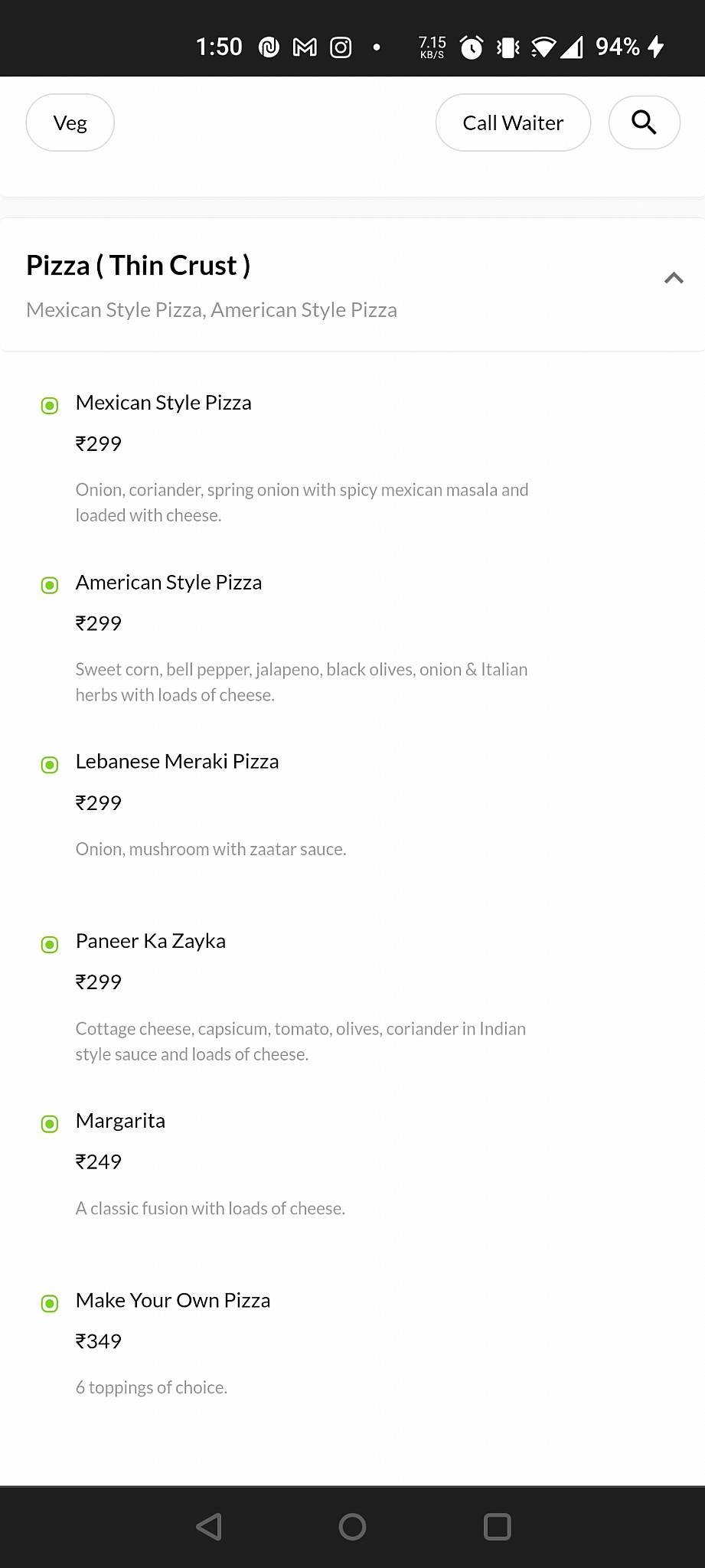 18.19 Cafe' Lounge menu