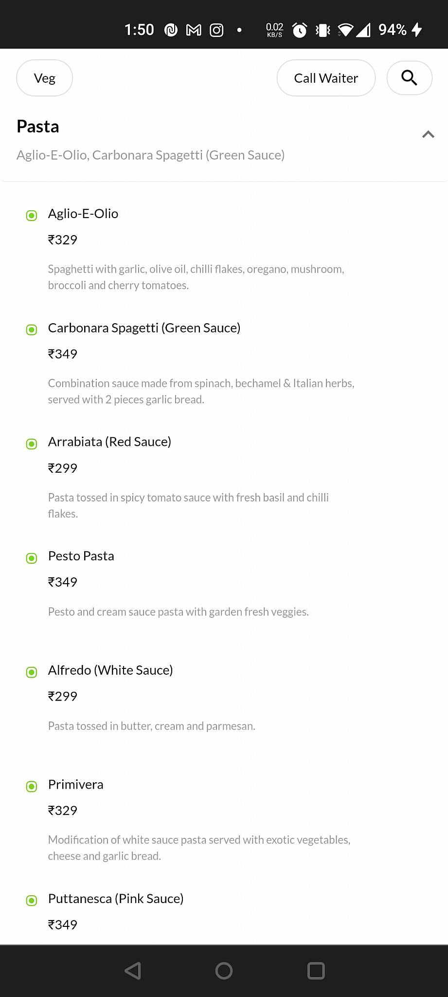18.19 Cafe' Lounge menu
