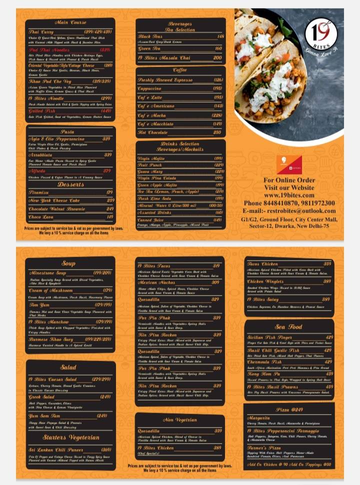 19 BITES menu