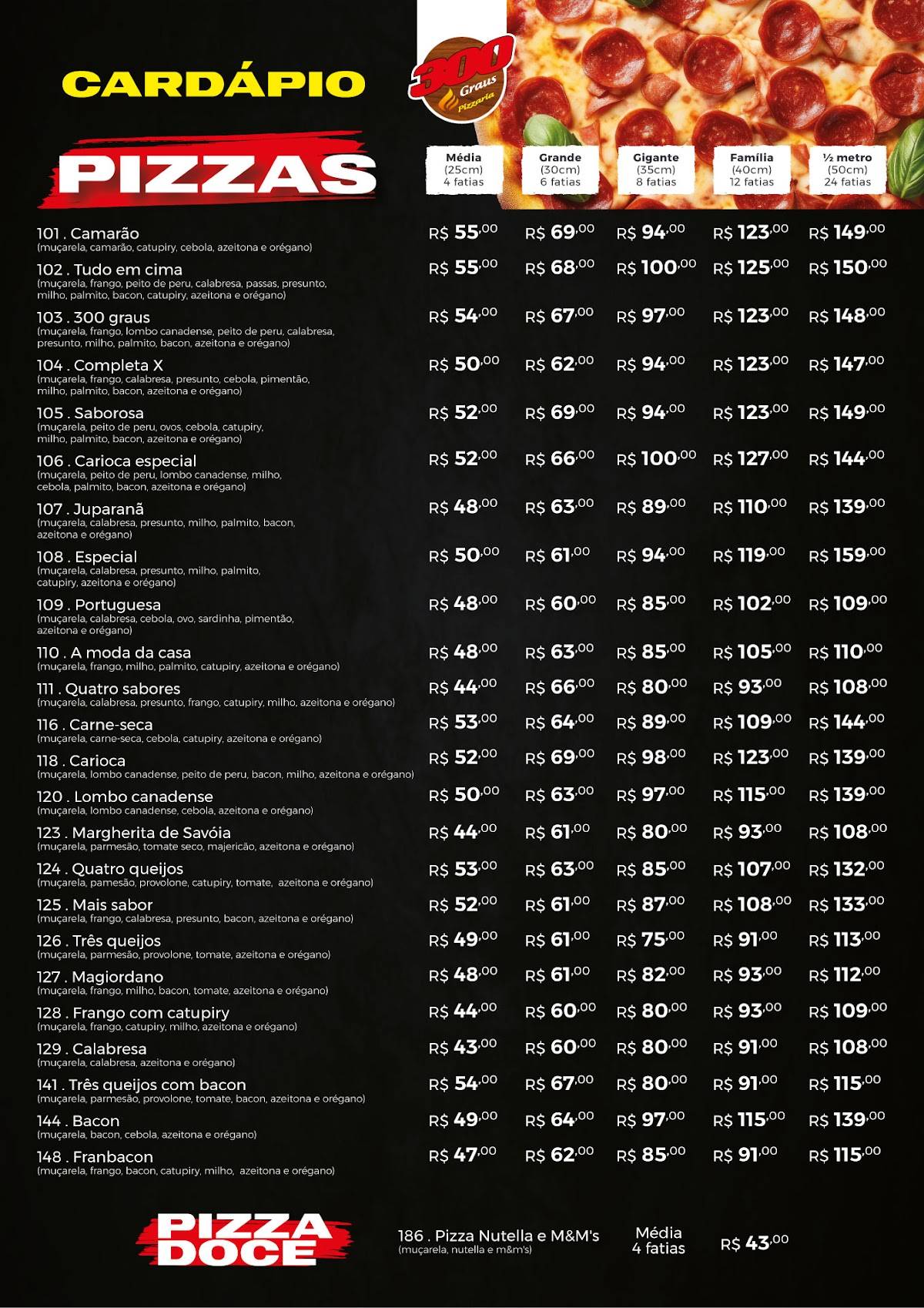 300 Graus Pizzaria cardápio