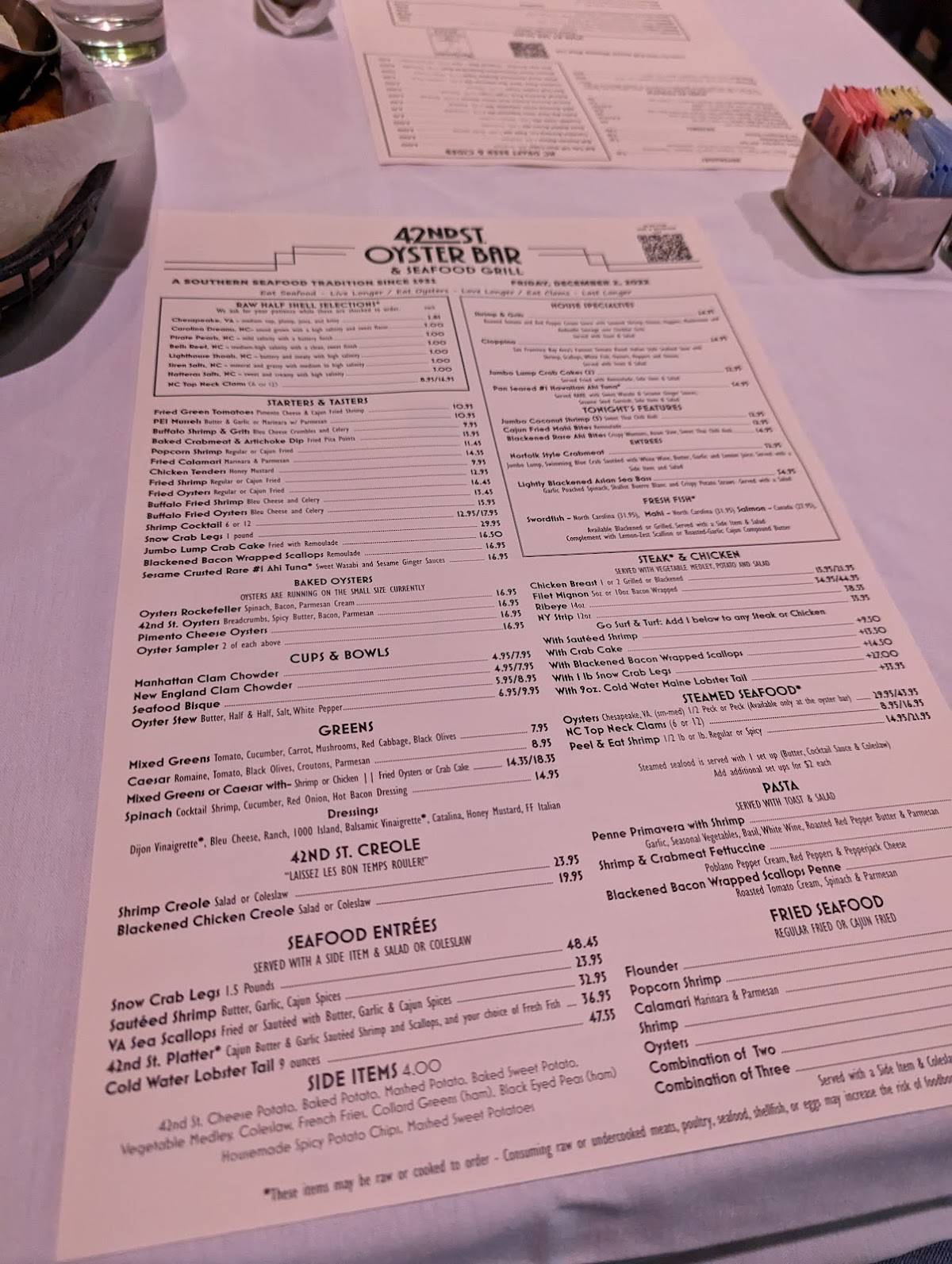 Menu at 42nd Street Oyster Bar, Raleigh, 508 W Jones St