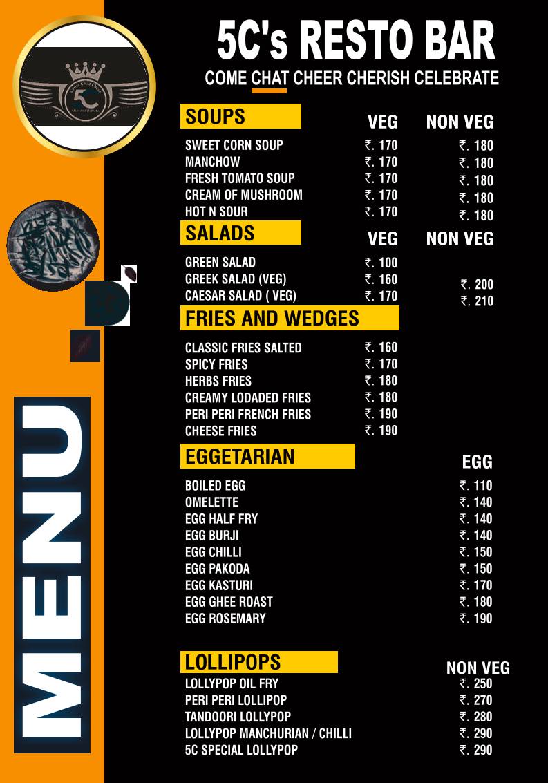 5C Resto Pub & Kitchen menu
