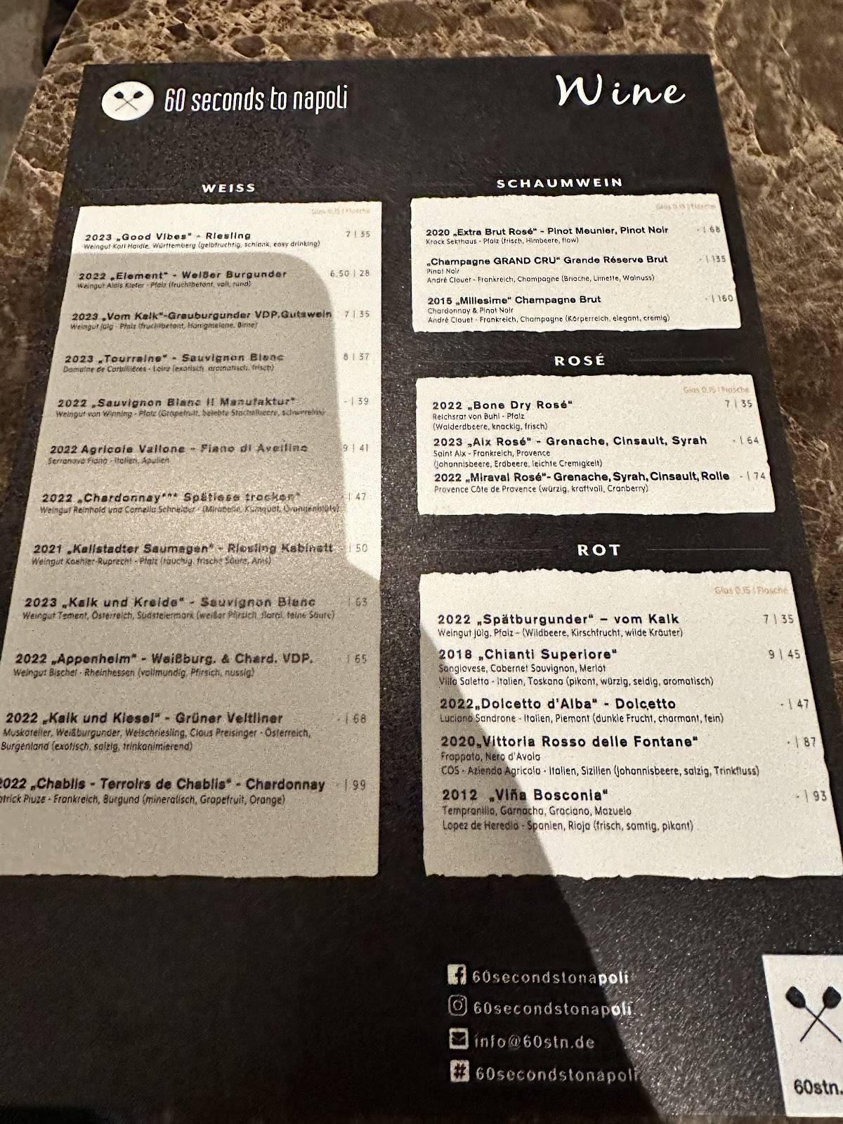 Speisekarte von 60 seconds to napoli stuttgart pizza stuttgart