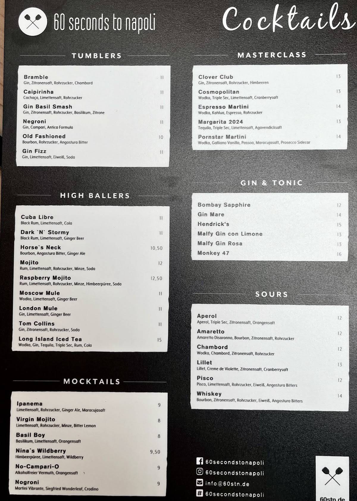 Speisekarte von 60 seconds to napoli stuttgart pizza stuttgart
