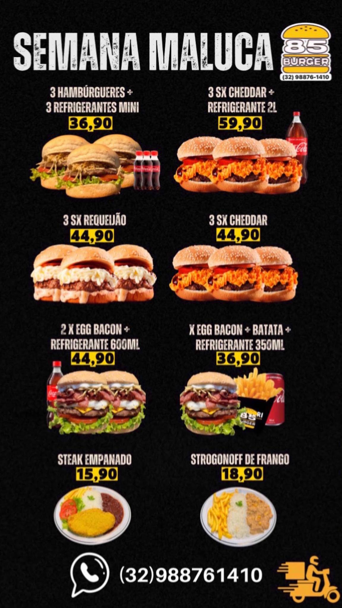 85Burger cardápio