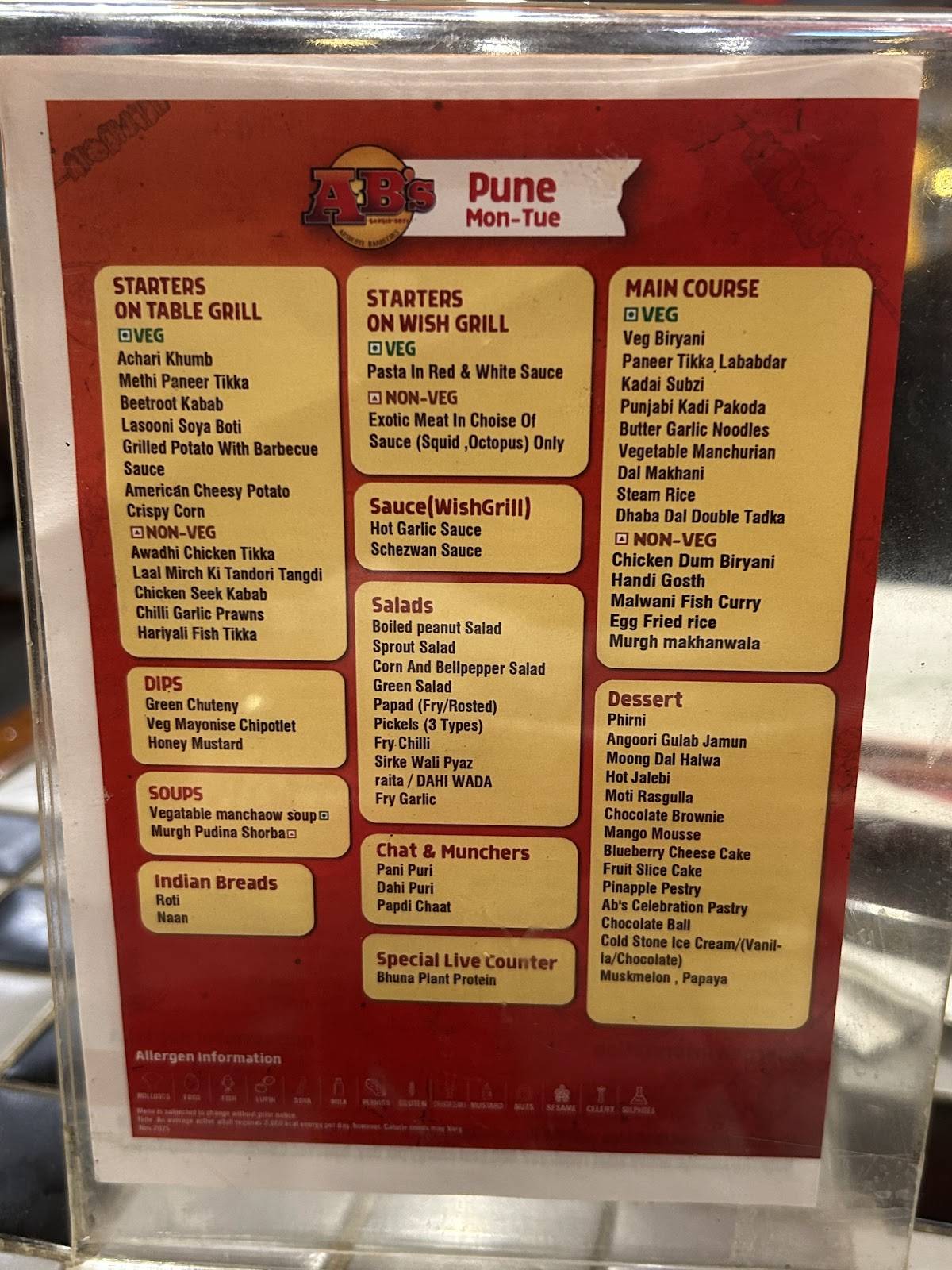 AB's - Absolute Barbecues Hinjawadi, Pune menu