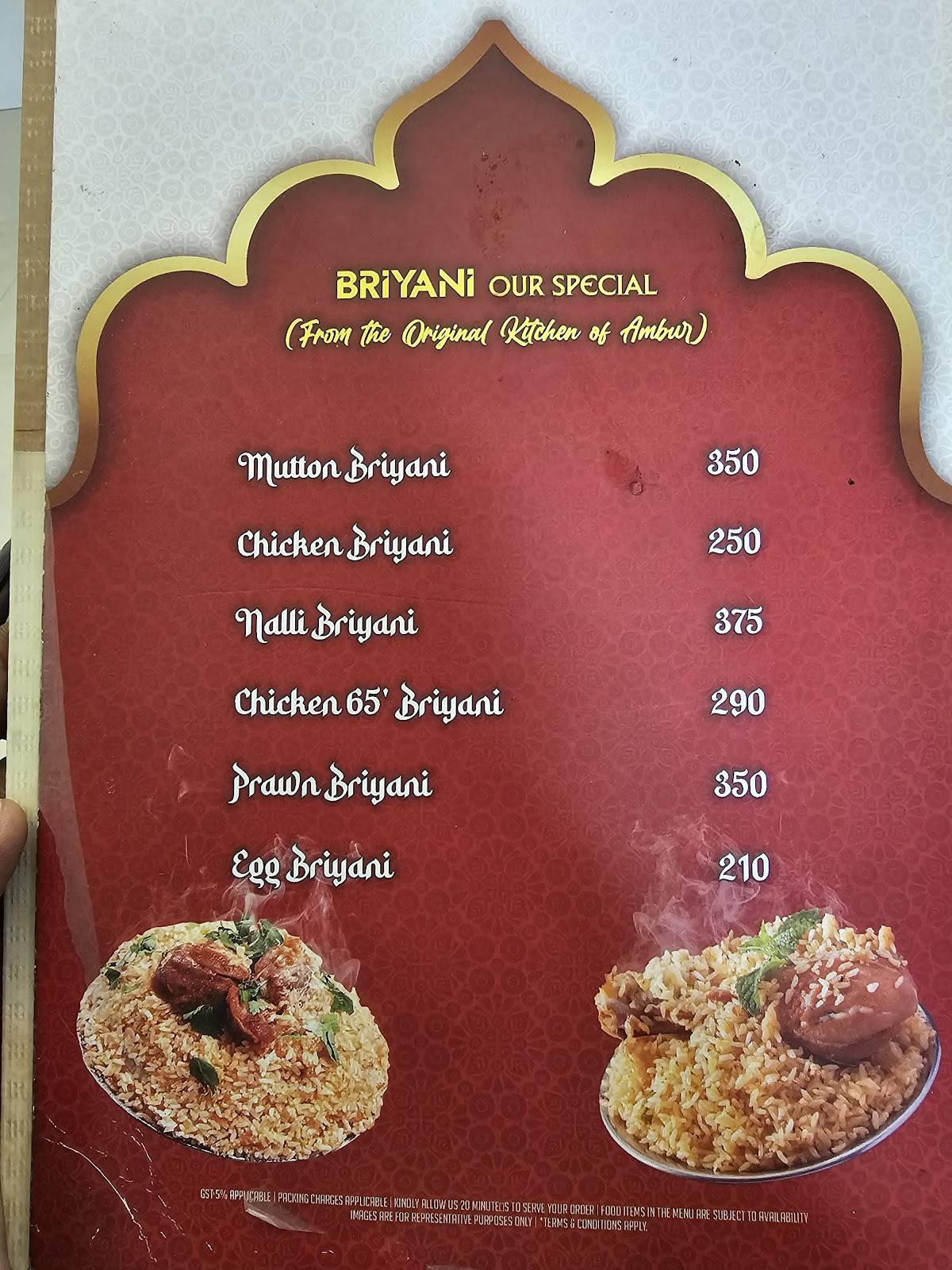AMBUR STAR BRIYANI since 1890 -SHOLINGANALLUR menu