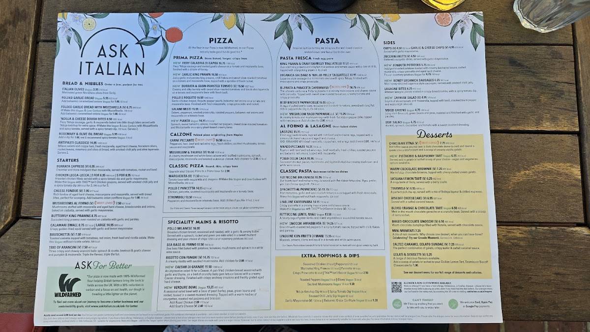 Menu at ASK Italian pizzeria, Worthing