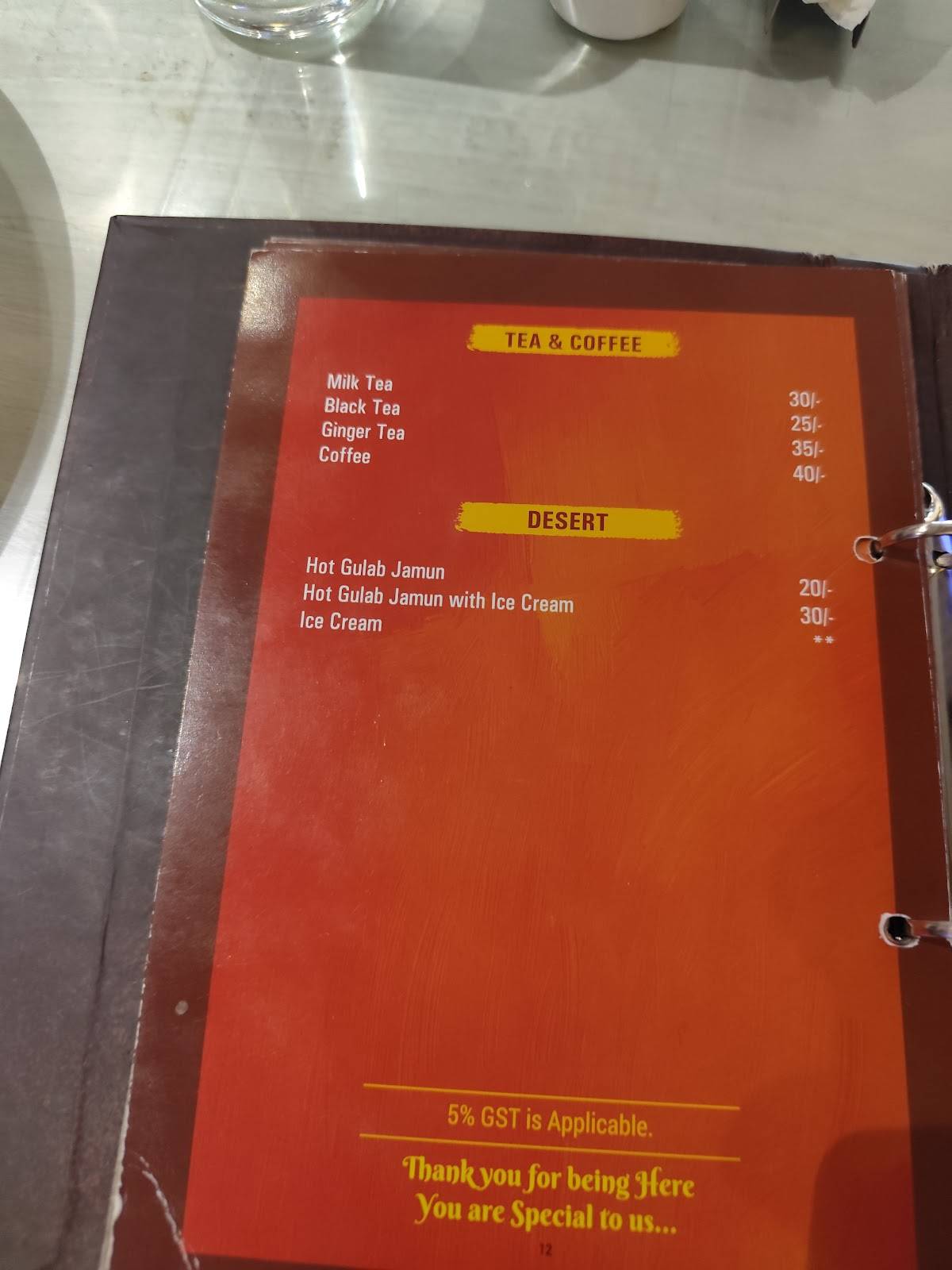 Aahar-e-Darbar menu