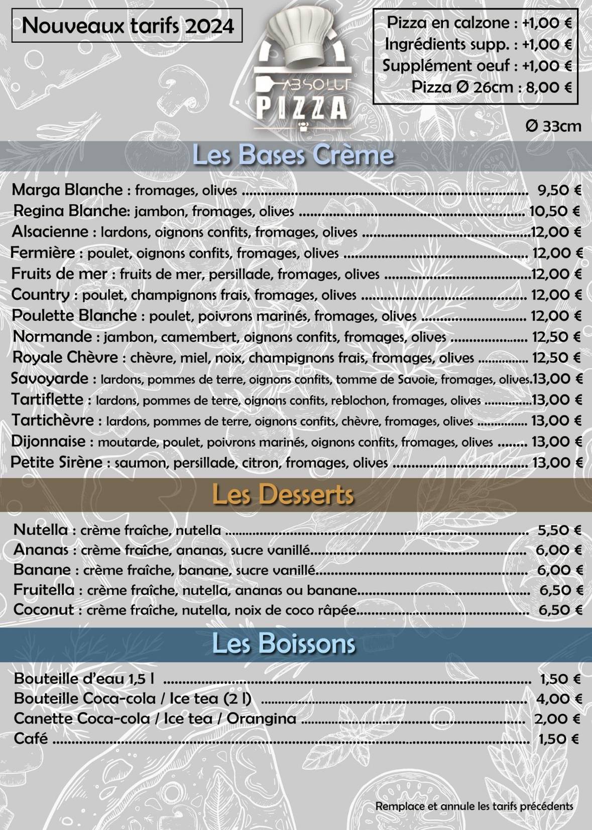 Menu de Absolut’Pizza