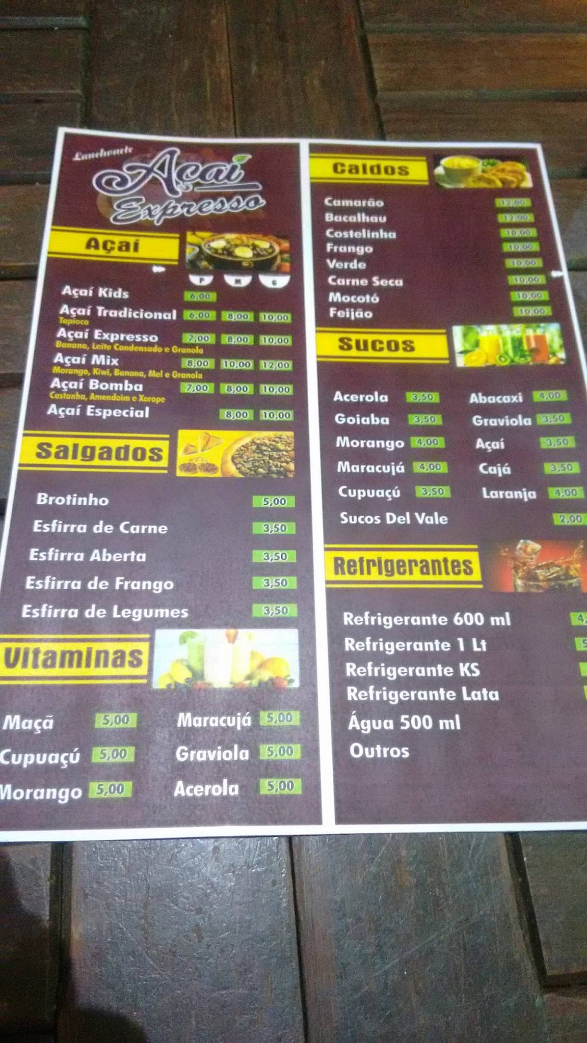 Açai Expresso cardápio