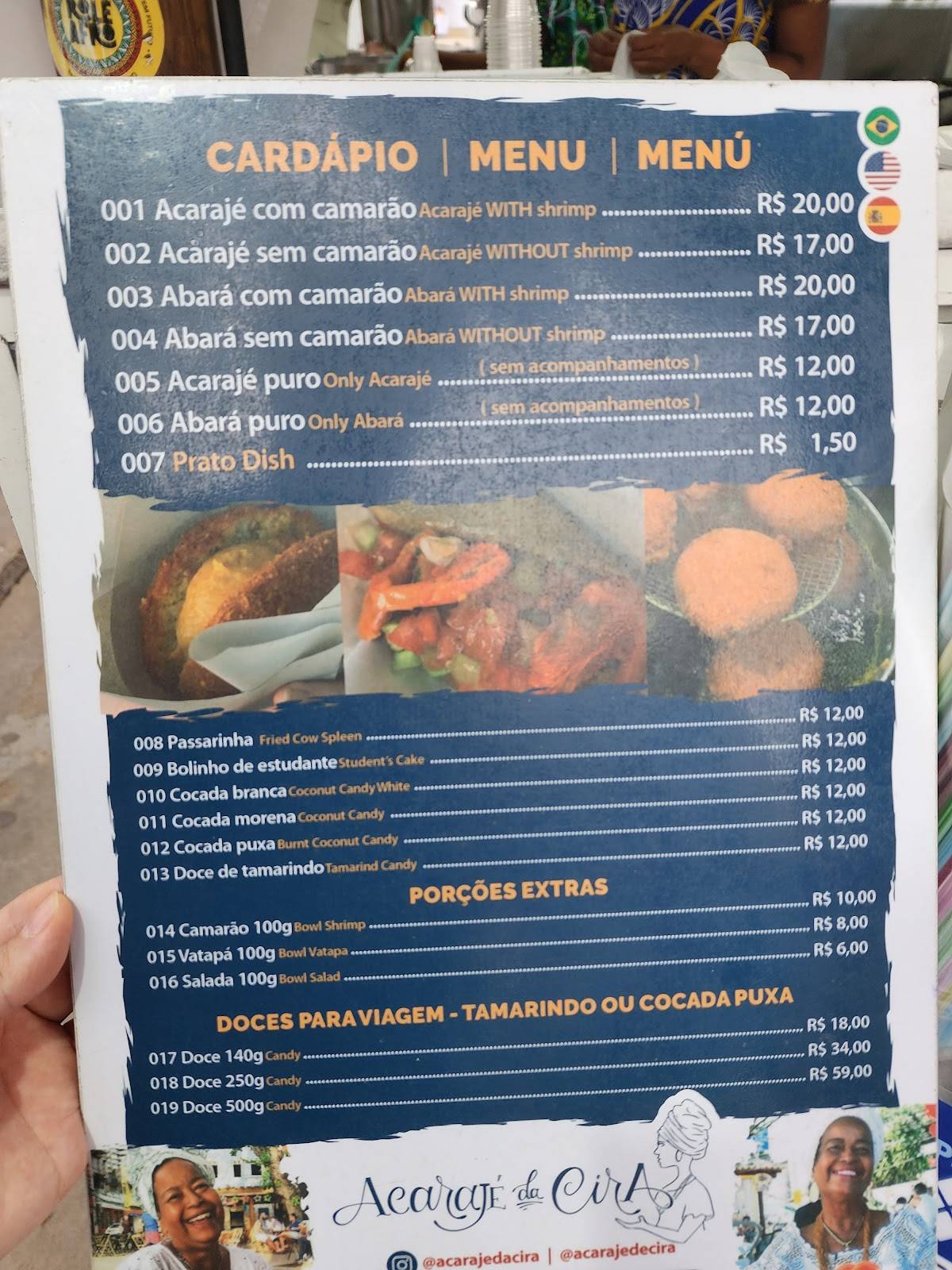Acarajé da Cira cardápio