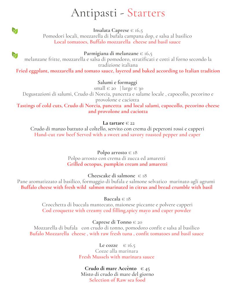 Menu di Accènto Restaurant 