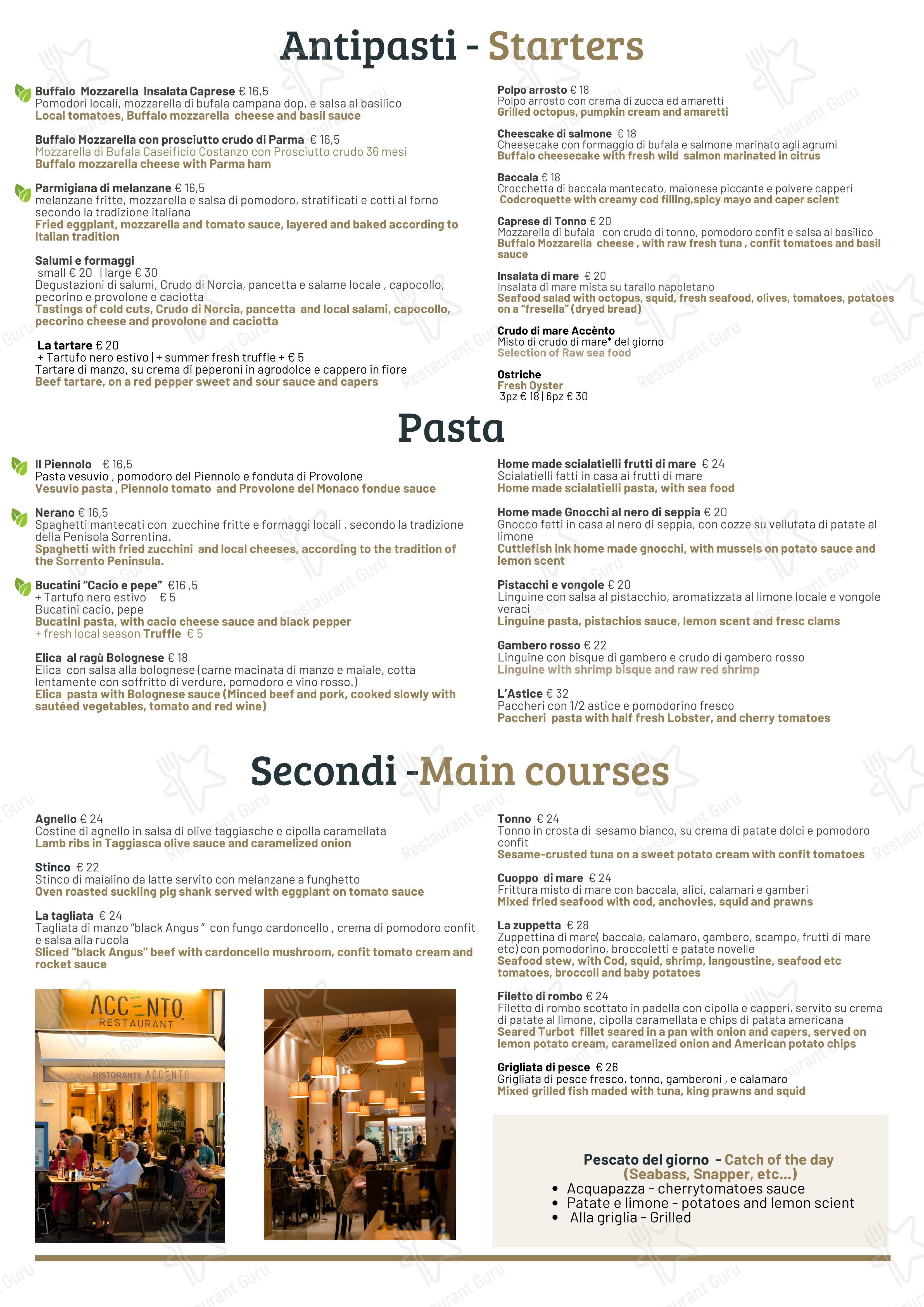 Menu bar per Accènto Restaurant in Sorrento