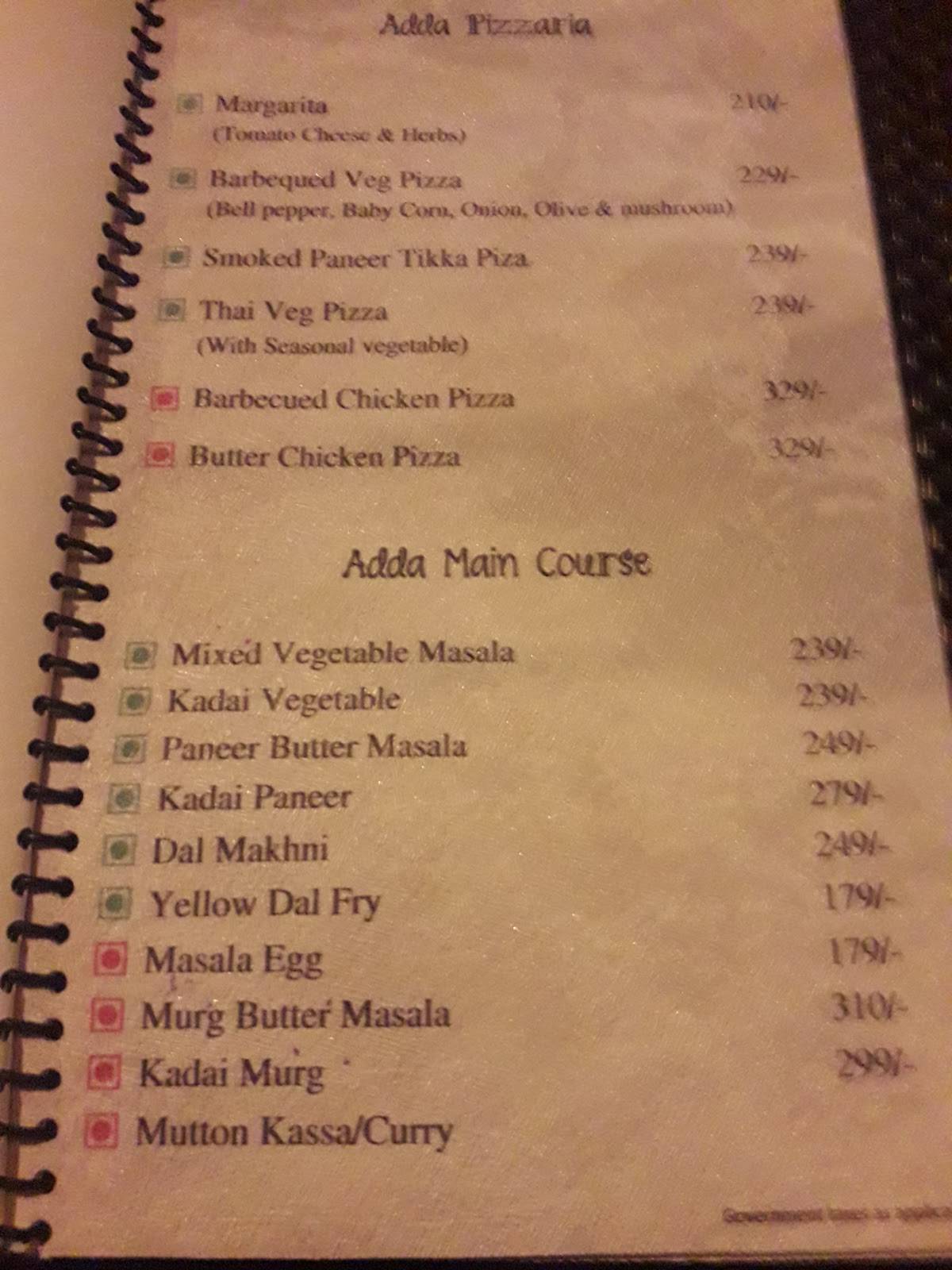 Adda (Restaurant &Bar) menu