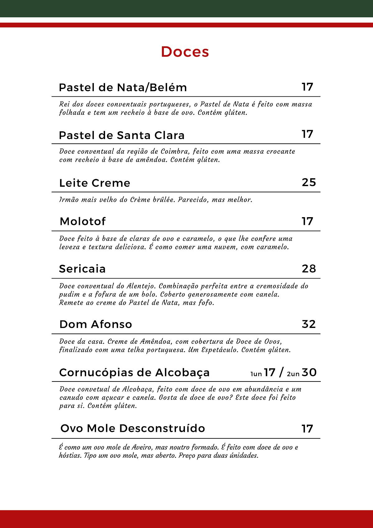 Afonso's cardápio