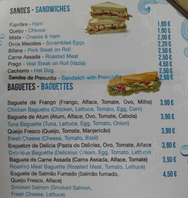 Menu em Água Plaza Snack Bar, Olhos de Água