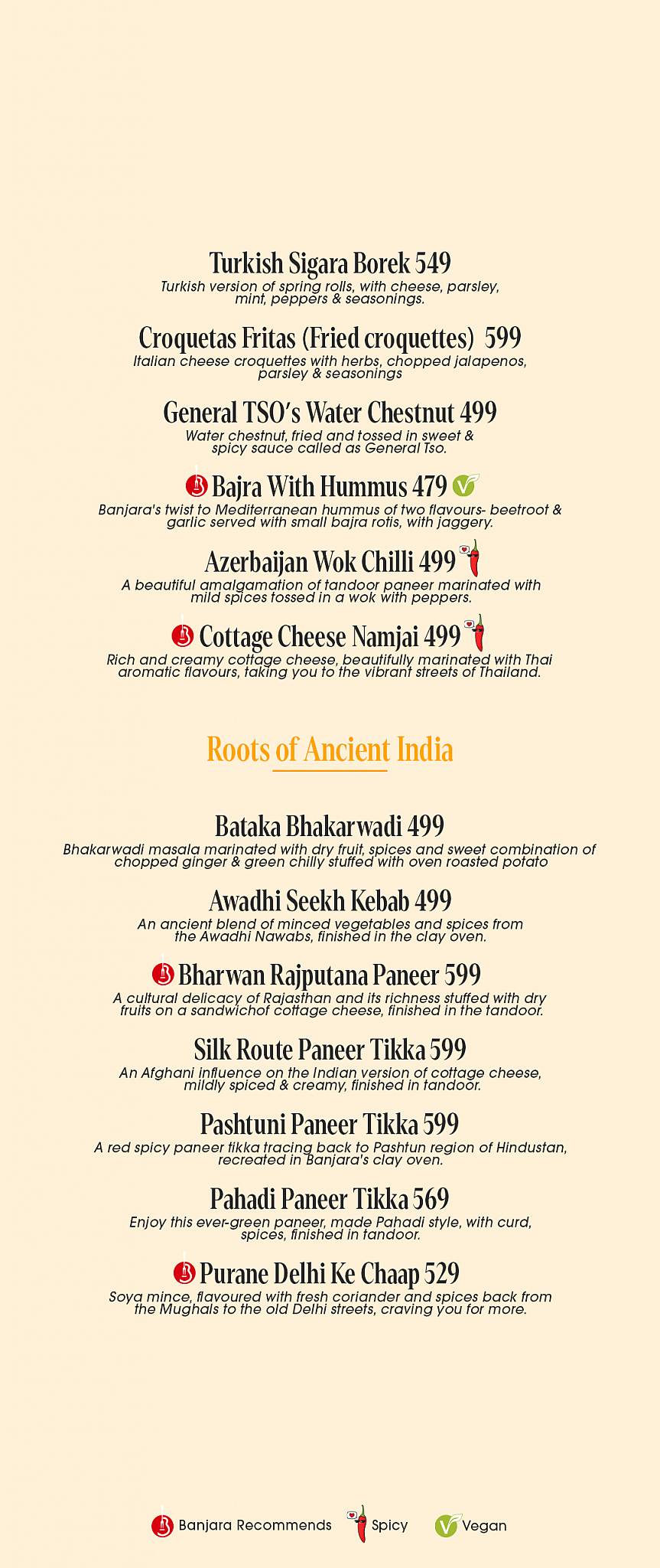 Banjara - Gourmet Dining menu