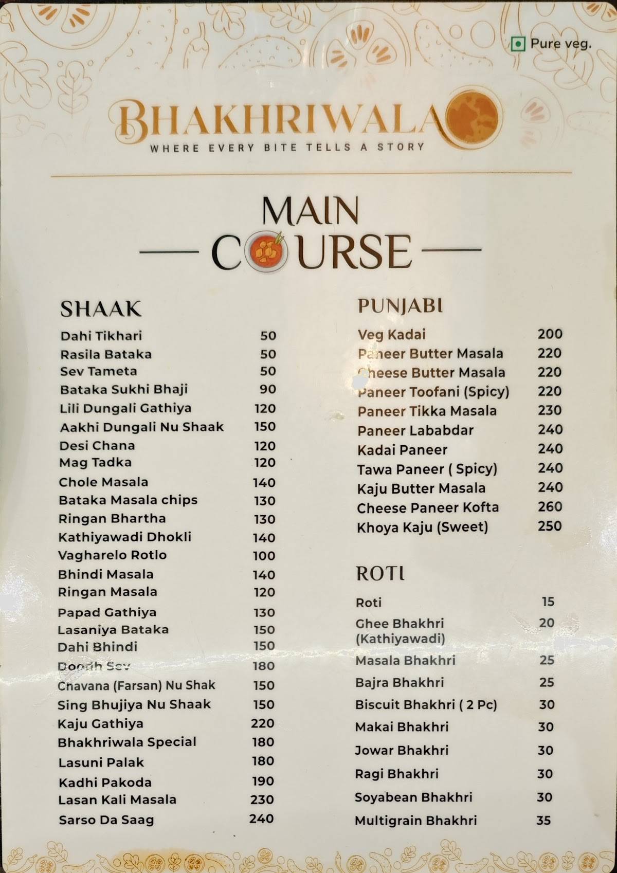 Bhakhriwala menu