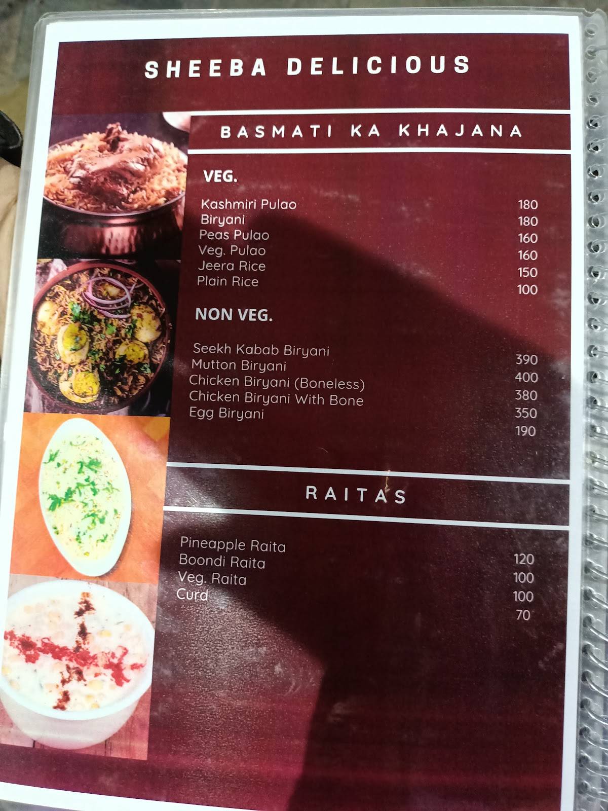 Sheeba Delicious menu