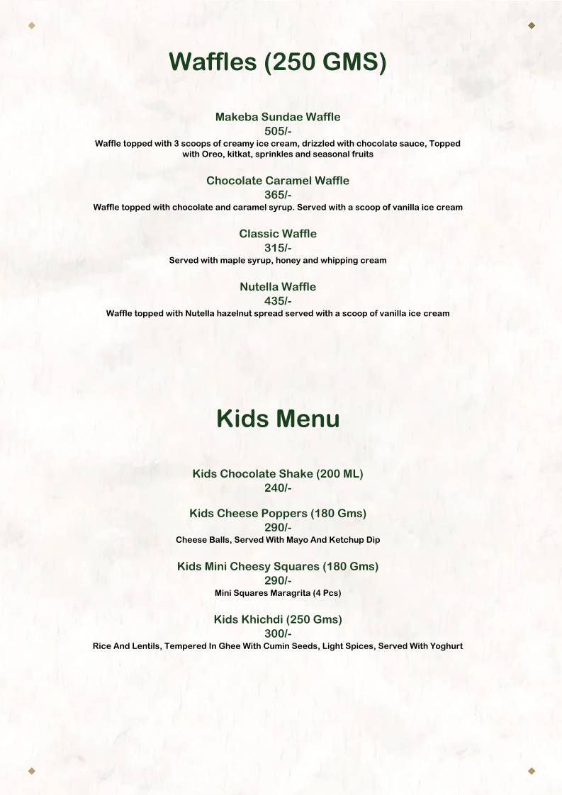 The House of Makeba - Veg Restaurant in Bhat, Ahmedabad menu