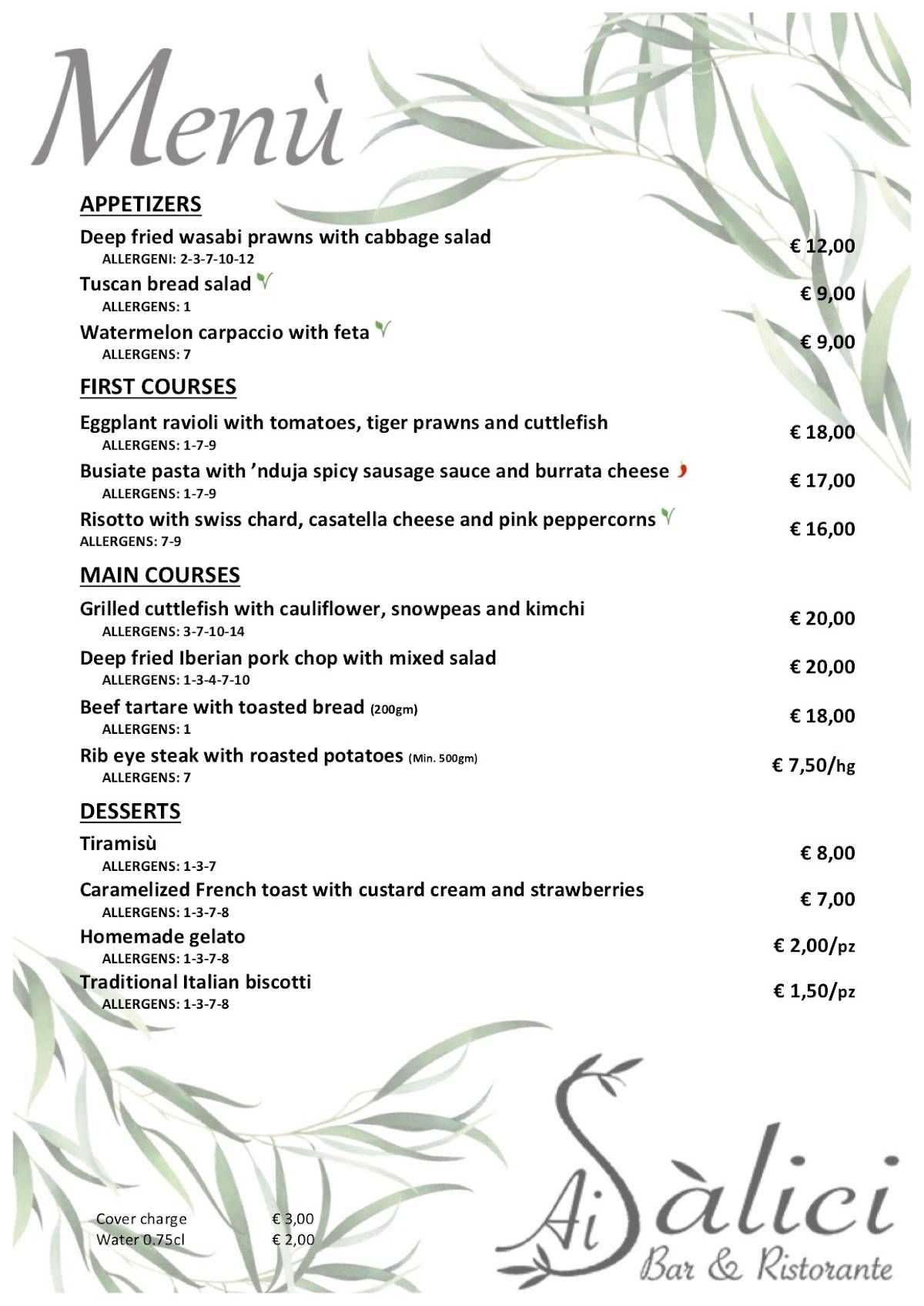 Menu di Ai Salici Bar & Ristorante 