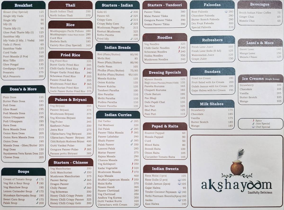Akshayaam menu