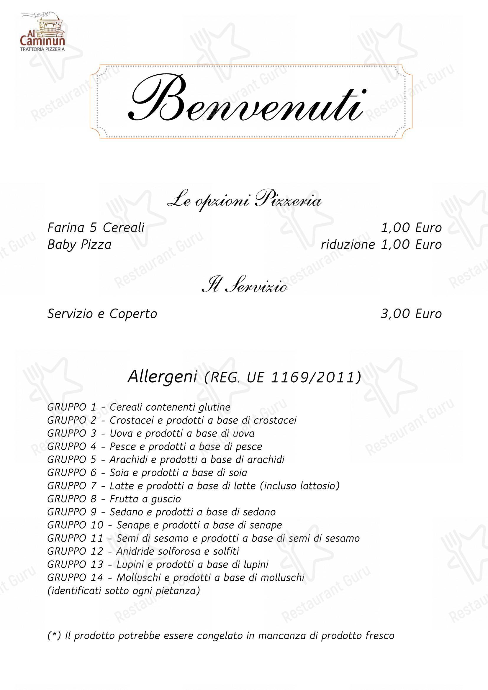 Al Caminun Trattoria Pizzeria in Merate - Menu
