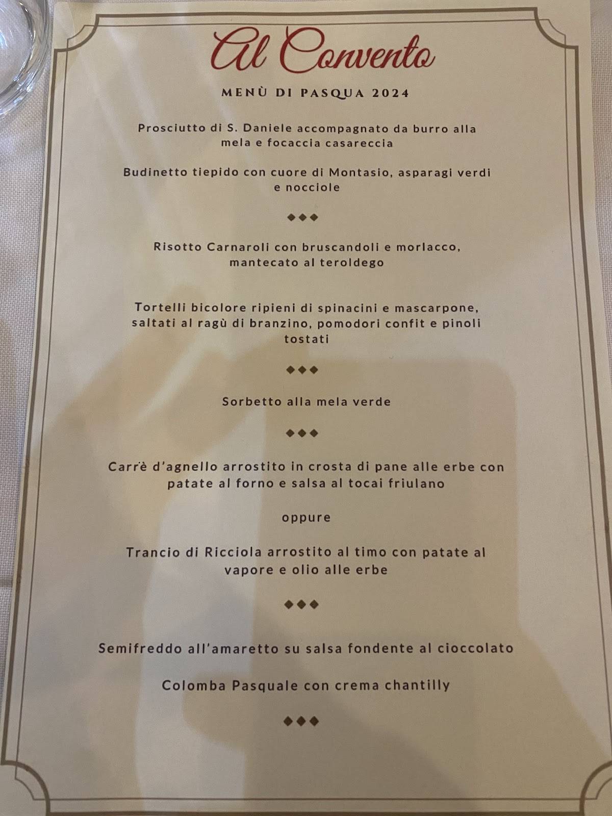 Menu di Al Convento 