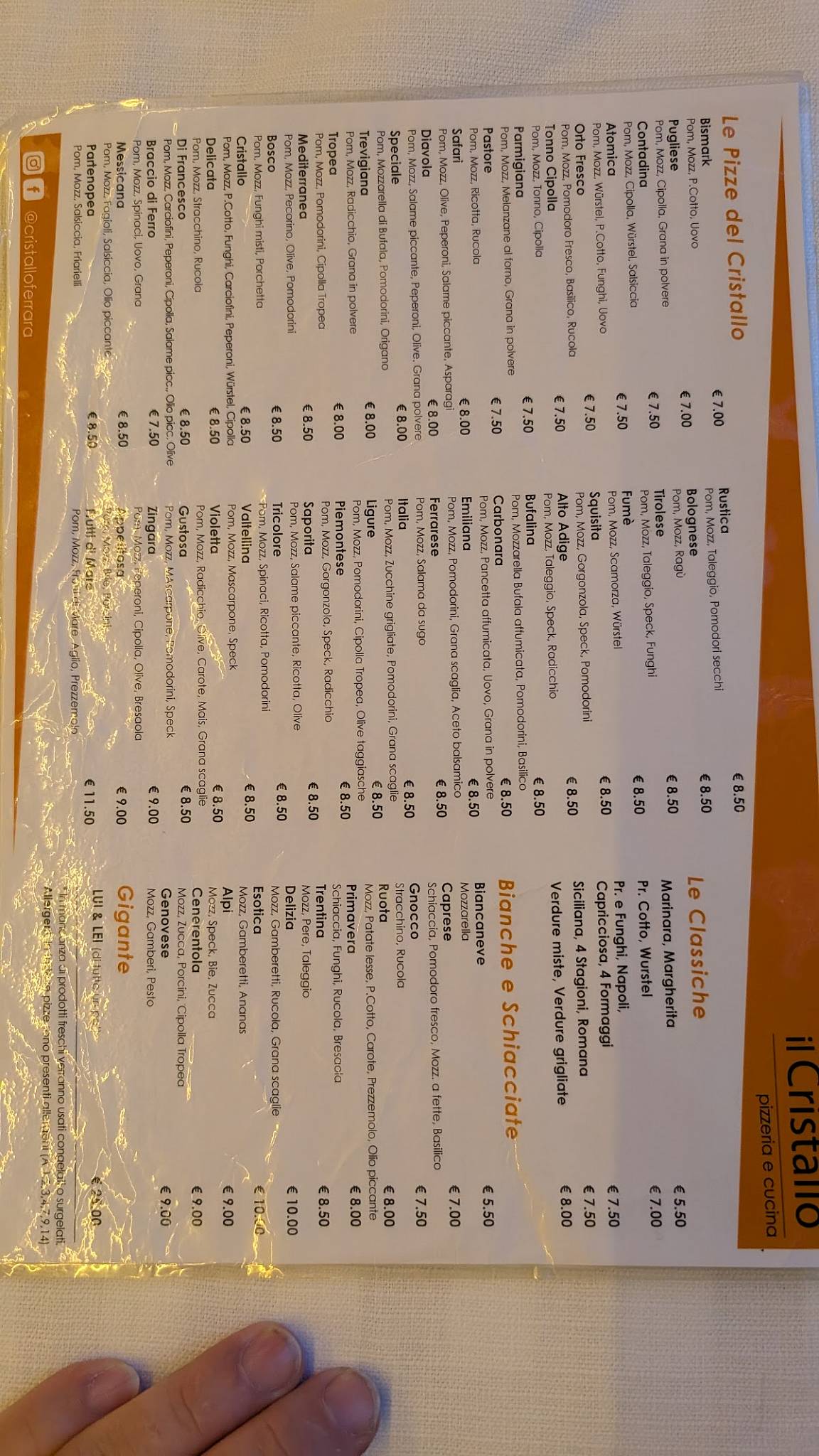 Menu di Al Cristallo 