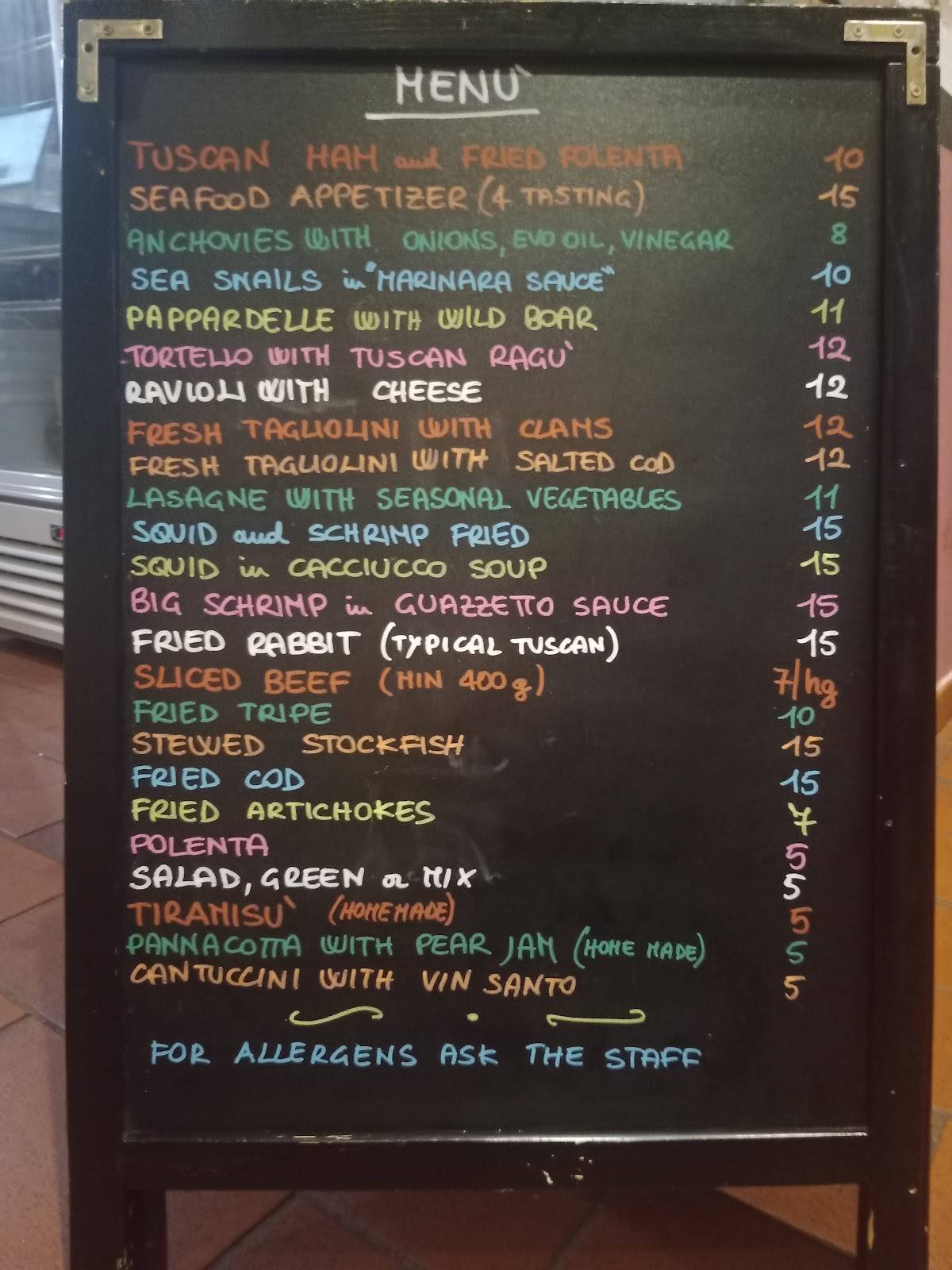 Menu di Al Fosso Reale 