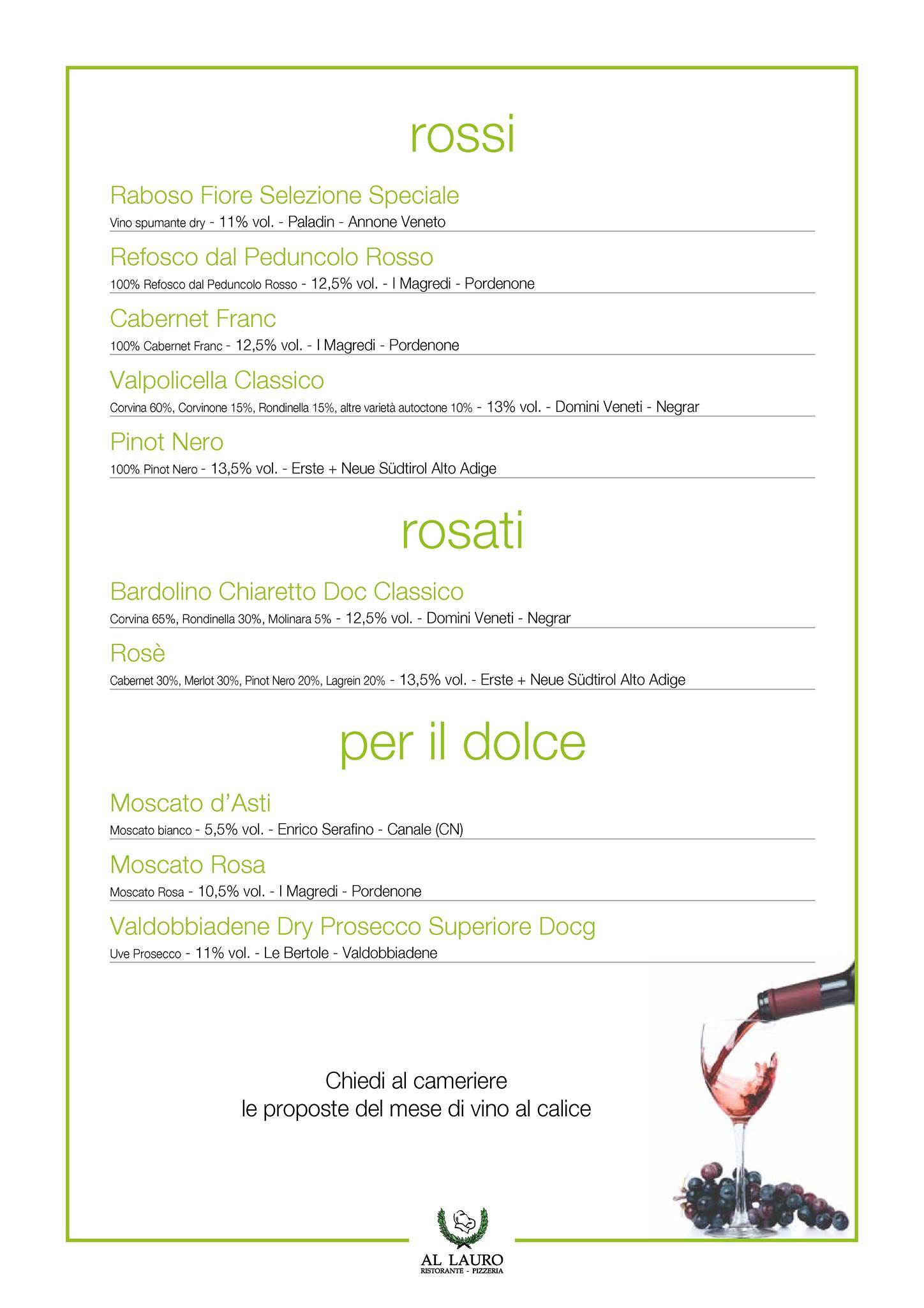 Menu di Al Lauro di Zago David 