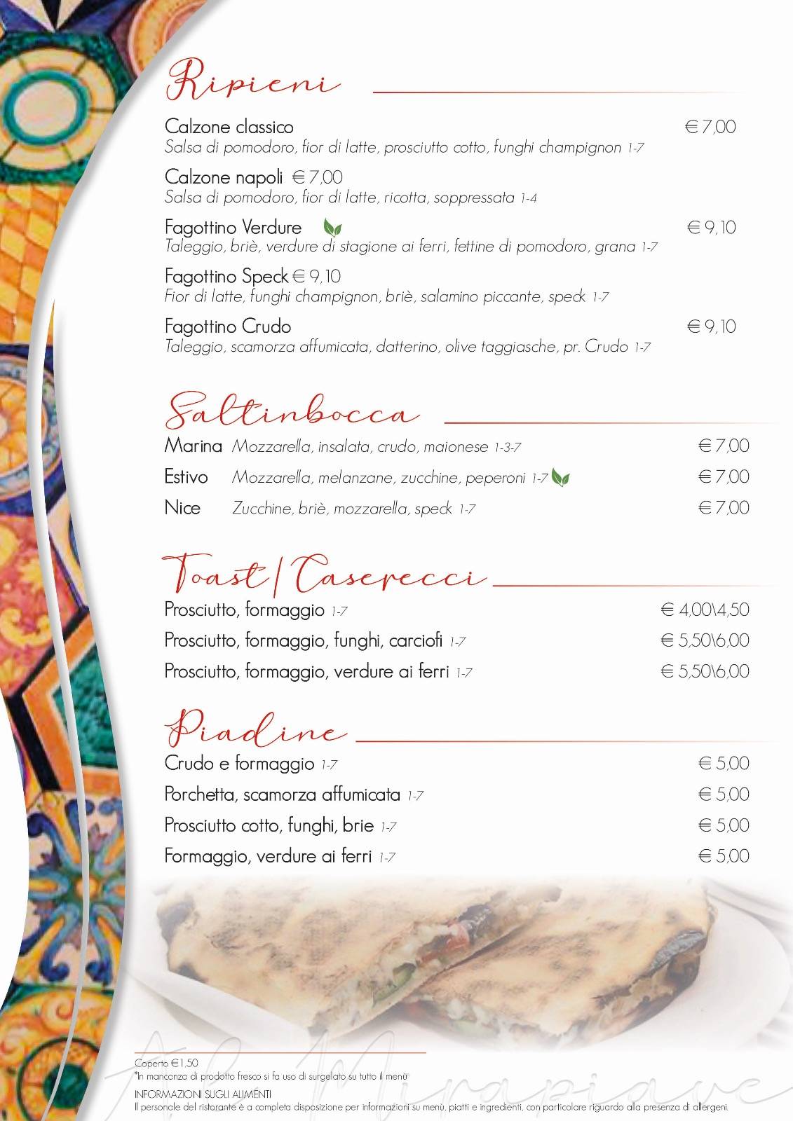 Menu di Al Mirapiave 