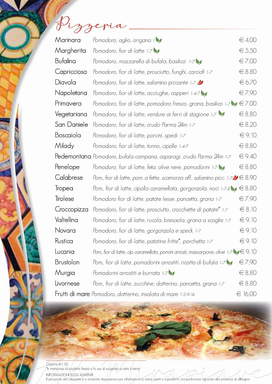 Menu di Al Mirapiave 