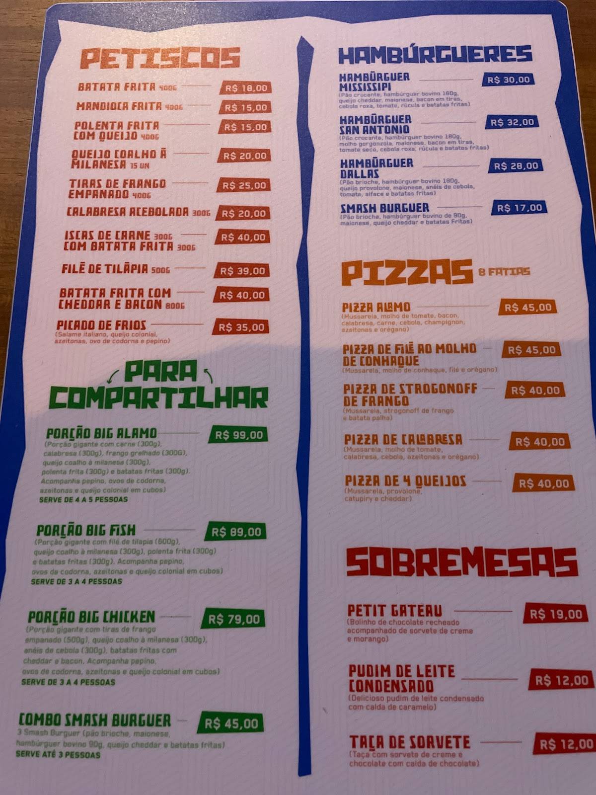 Bloco Bar cardápio