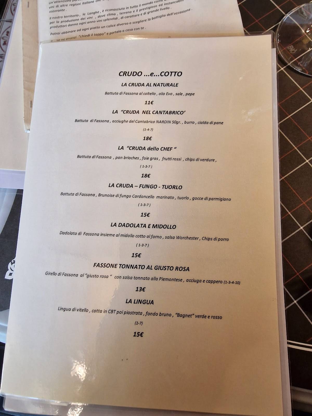 Menu di Bove's Alba 