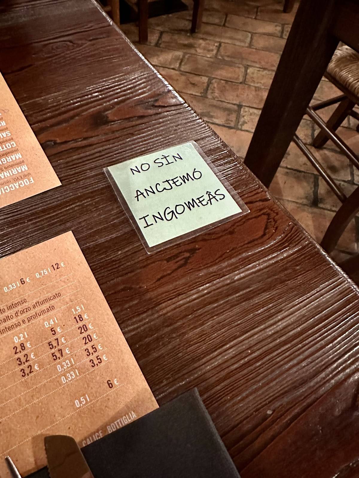 Menu de Albergo Baschera
