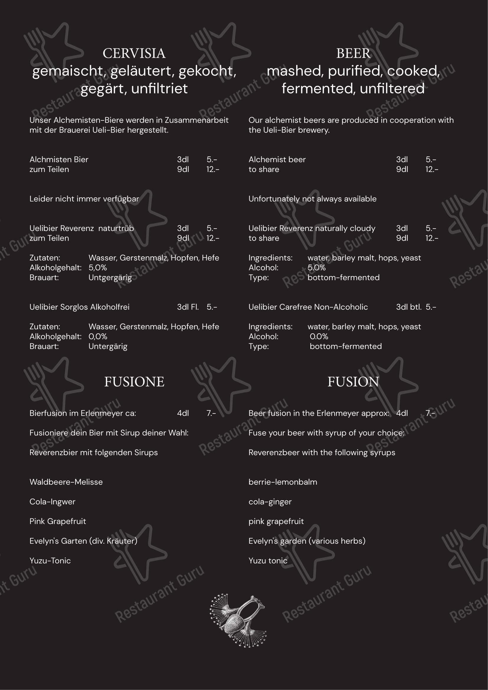菜单 per Alchemist ristorante