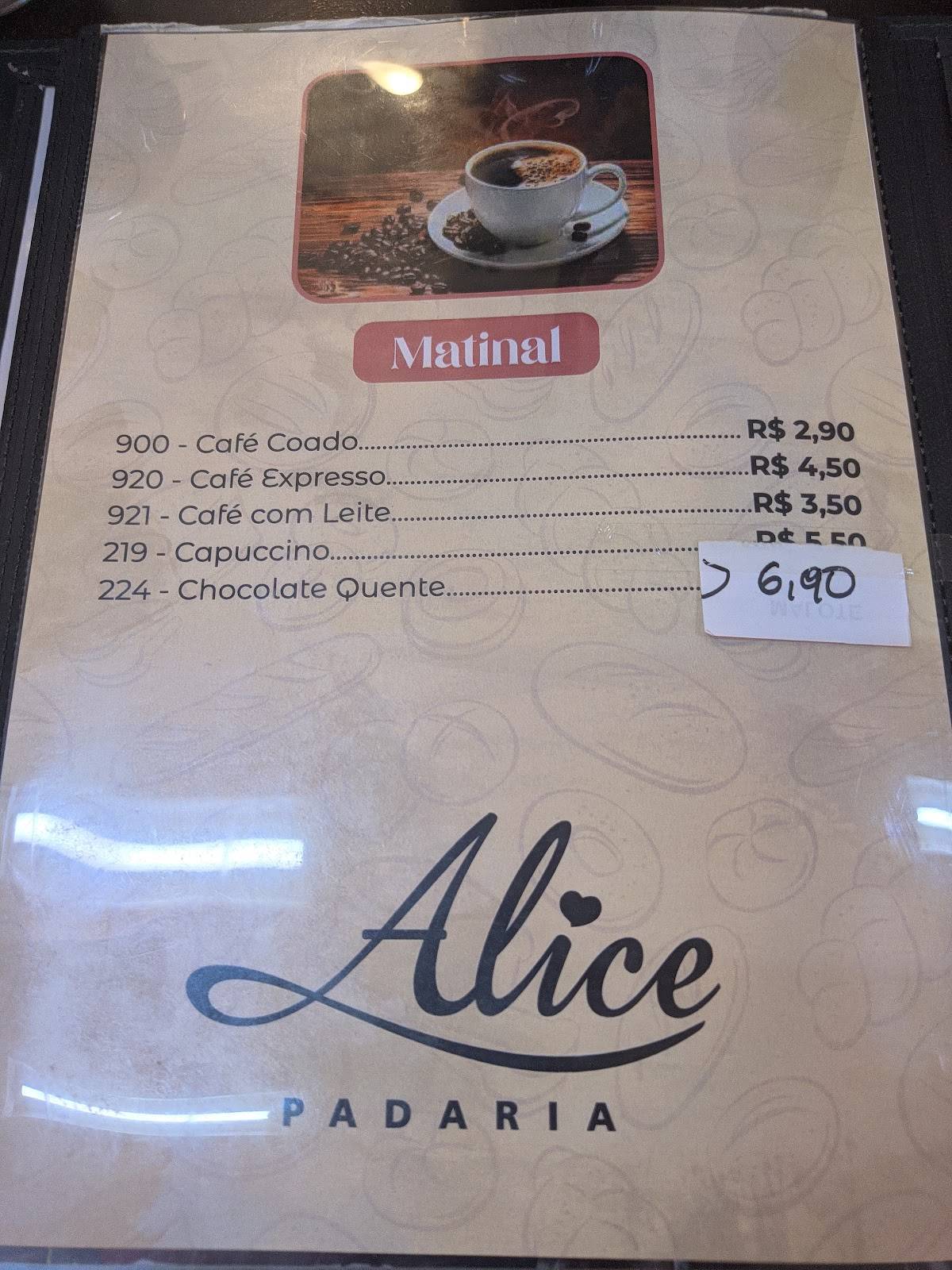 Alice Padaria cardápio