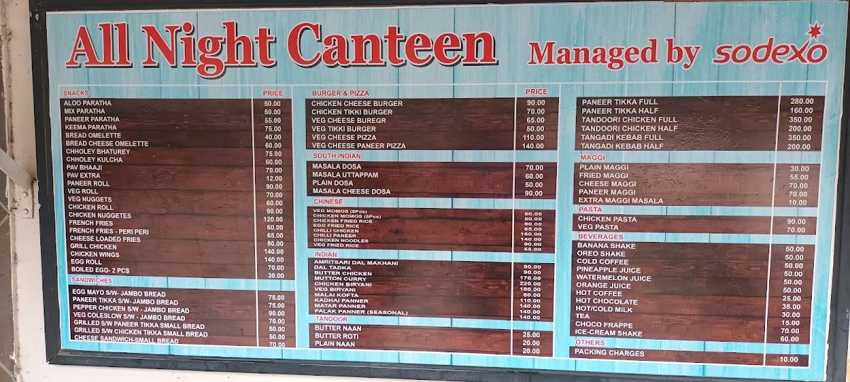 All Night Canteen menu
